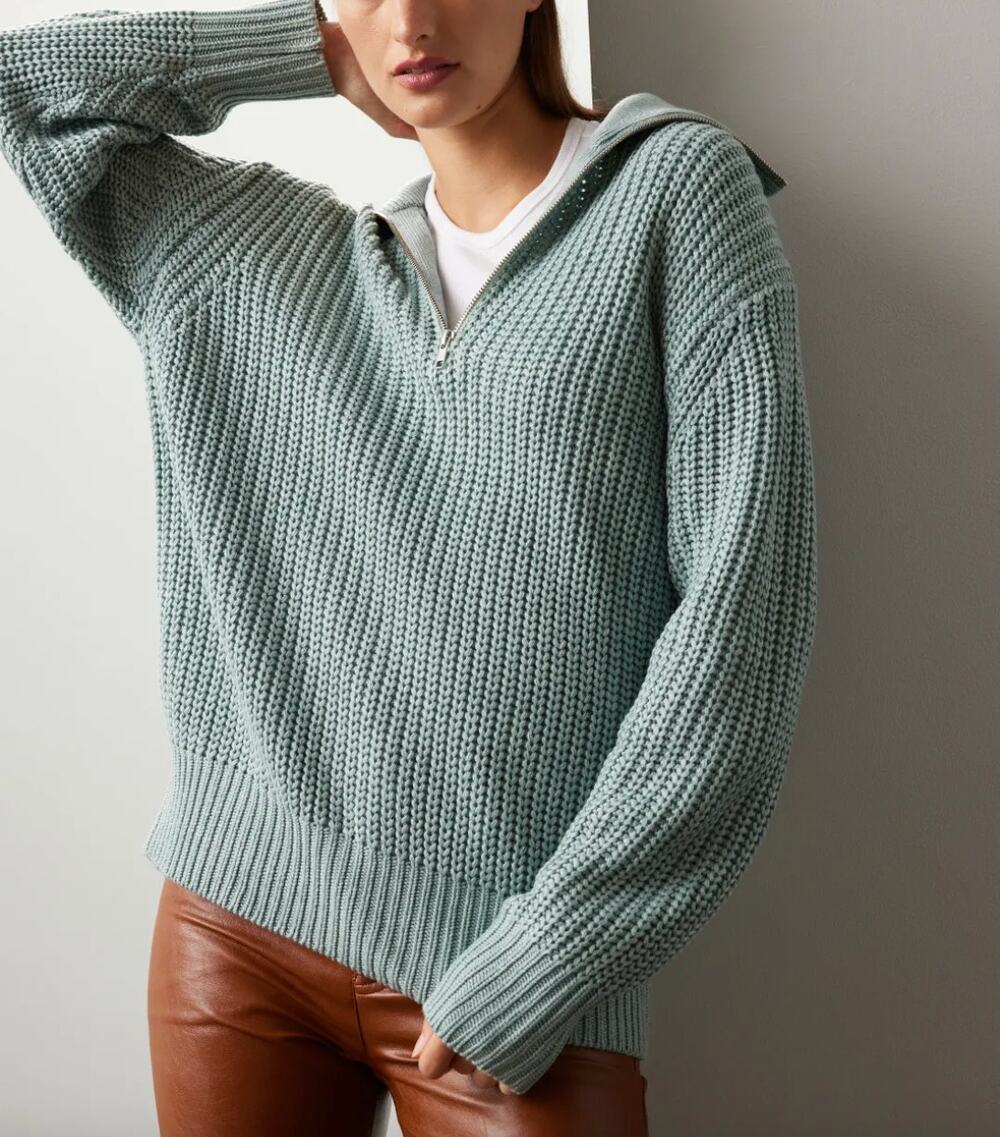 Thakoon Dusty Blue Oversized Sweater MEDIUM Funnel Collared Chunky Knit $310